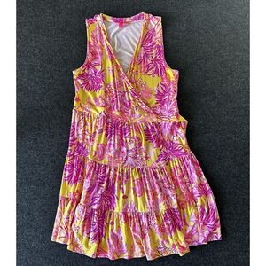 Lilly Pulitzer Folly Floral Wrap Dress Calla Yellow Floral Resort Sz XL Jersey